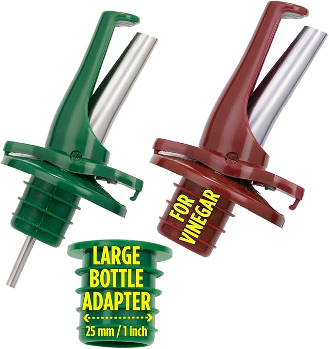 Poura Oil and Vinegar Dispenser Spouts | Airtight ClickSeal BPA Free Bottle Pourers Keeps Oil Fresh with Built-in Caps | Use Your Own Bottles as Vinegar Dispensers | Dishwasher Safe