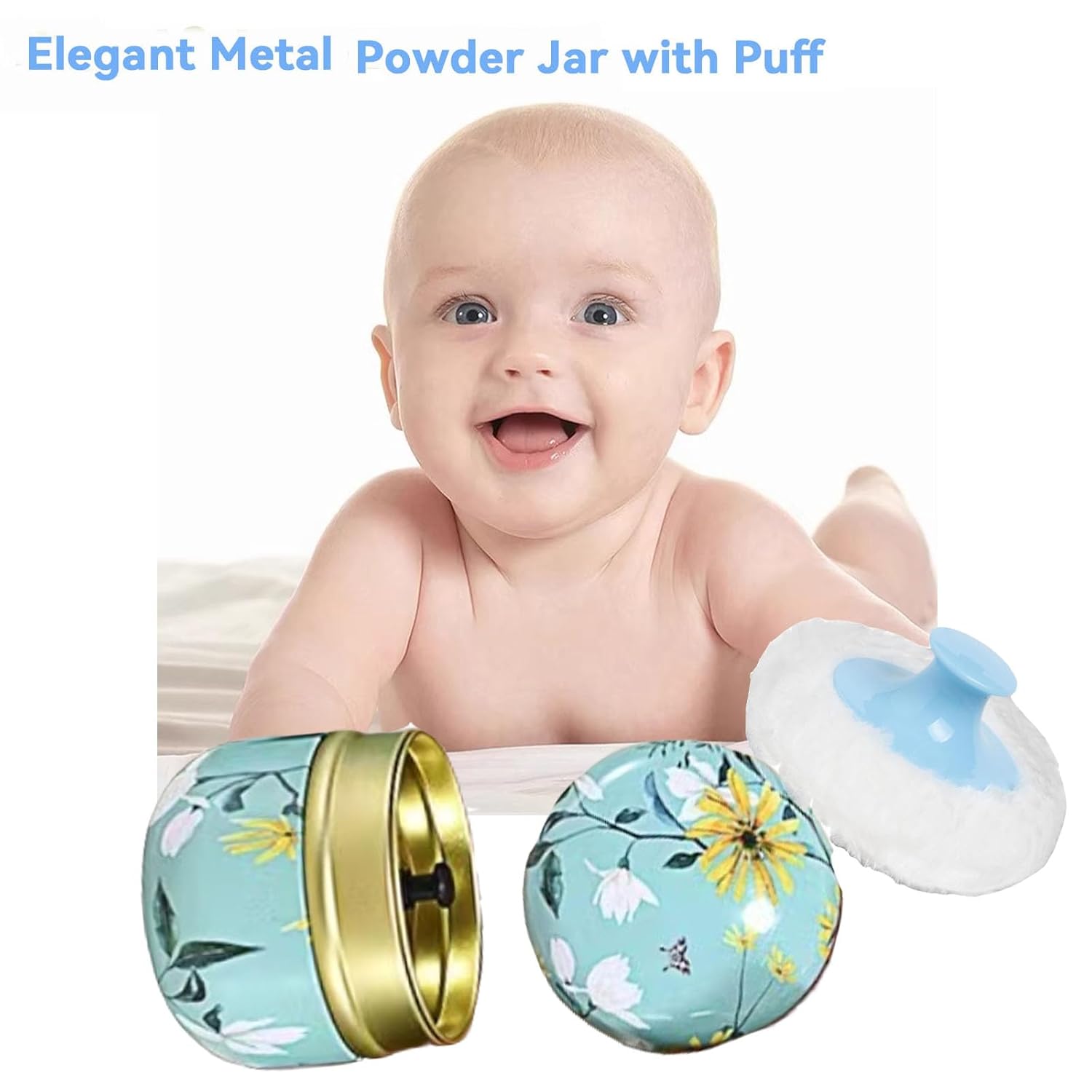 Body Powder Puff and Container, 3.35" Portable Dusting Powder Container with Soft Puff LoosePowder Case Box Jar with Lids for Baby Women Home and Travel Use-BrightBean Baby