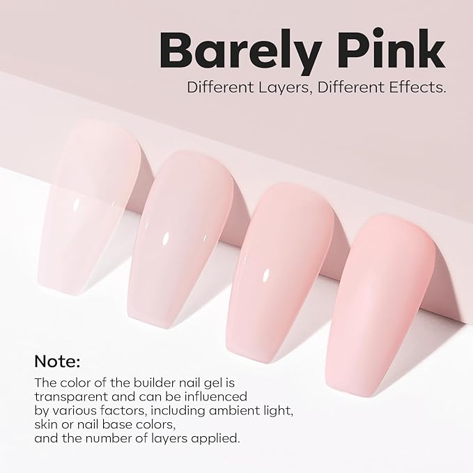 modelones Builder Nail Gel, 8-in-One Barely Pink Builder, Sheer Pink Rubber Base Gel Polish, LED Lamp Cured Color Base Hardener Strengthener Apex Building Extension for Girls DIY Salon Home-BrightBean Baby