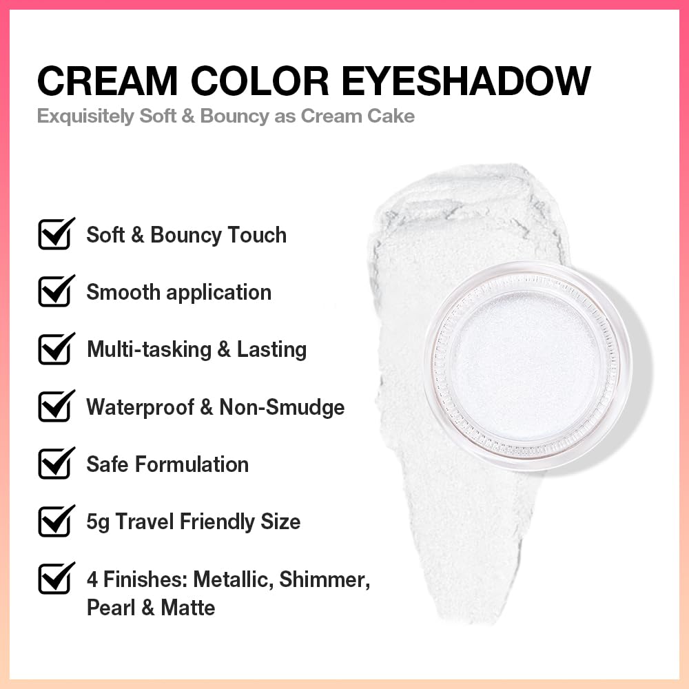 Kaely Single Cream Eyeshadow Pot, Pearl White Sparkle Eye Shadow for Older Women High Pigmented Waterproof, Natural Eyeshadow Palette Makeup Brightener, sombras en crema para ojos, Blendable, 01-BrightBean Baby
