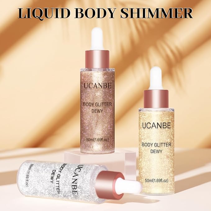 UCANBE Highlighter Makeup Drops Body Glitter Dewy Liquid Face Glow Shimmer for Women Holographic Luminizer Sparkles for Face (Silver Fairy White - 02)-BrightBean Baby