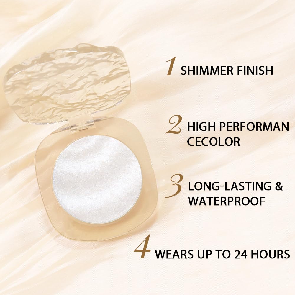 Pearl White Silver Shimmer Glitter Sparkling Monochrome Eyeshadow Palette,Metallic Single Eye Shadow for Older Women,Long Lasting Naturing-Looking Eye Makeup-BrightBean Baby