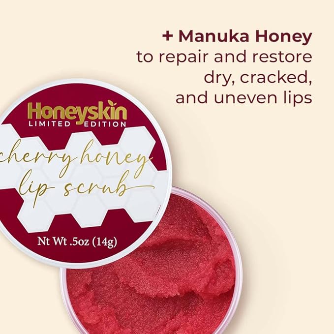 Lip Exfoliator Scrub and Lip Treatment - Gentle Lip Repair for Dry Cracked Lips and Lip Scrubs Exfoliator and Moisturizer - All Naturals Lip Brightening for Dark Lips (Cherry Honey)-BrightBean Baby