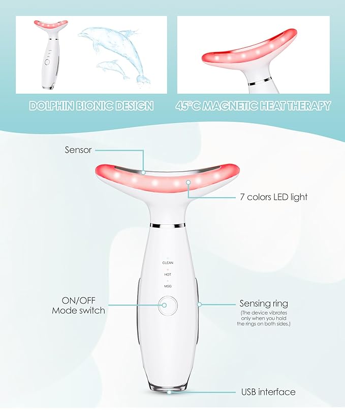 7 Color Neck Face Massager - Facial Massager Tool for Skin Care at Home, Vibrating Face Massager with Thermals, Galvanic Machines White-BrightBean Baby