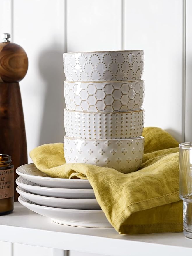 LE TAUCI 3.5 Inch Small Bowls, TINY Embossed Ceramic Dip Bowls, Sauce Dishes, Condiment Cups for Appetizers, Sushi Soy Sauce, Dessert, Ice Cream, Oven & Dishwasher Safe - Set of 4, Arctic white