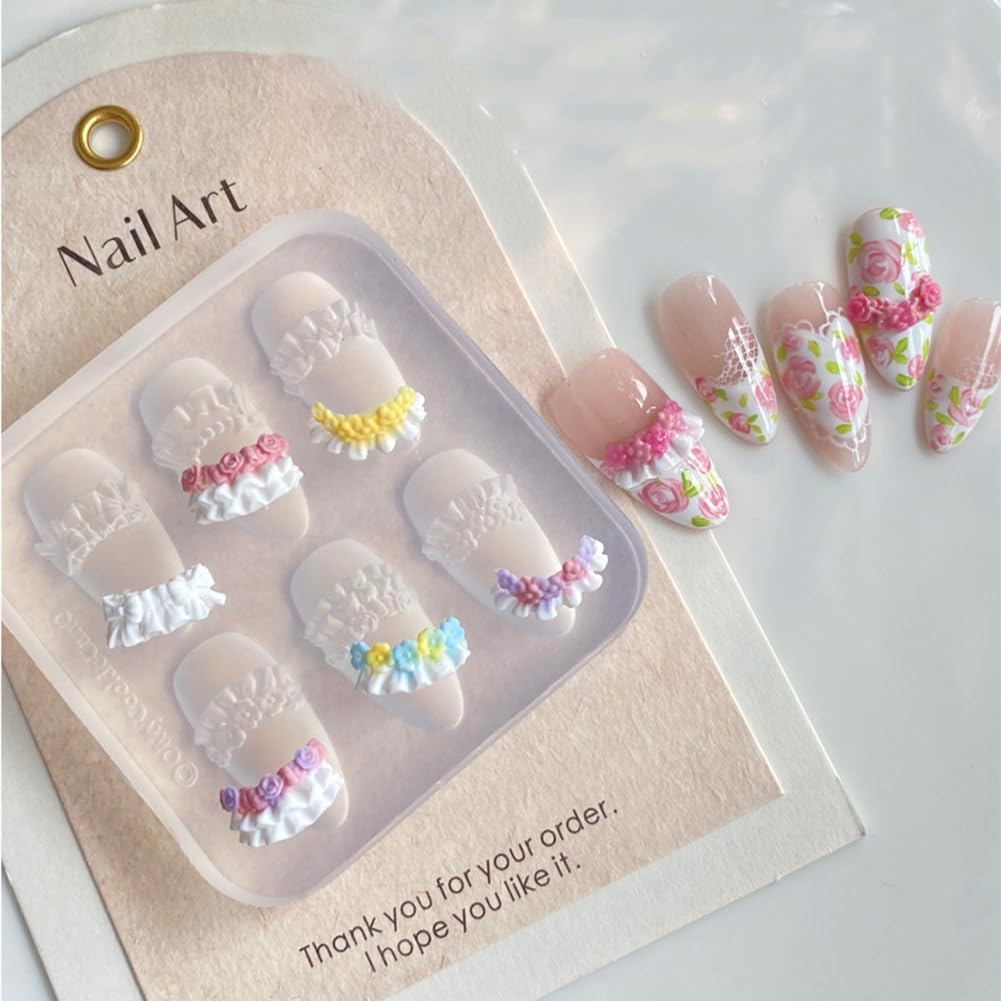 Nail Mold for Nail Art 3D Flowers Nail Charms Cream Lace Pleated Skirt French Design Mold DIY Manicure 3D Carving Template-BrightBean Baby