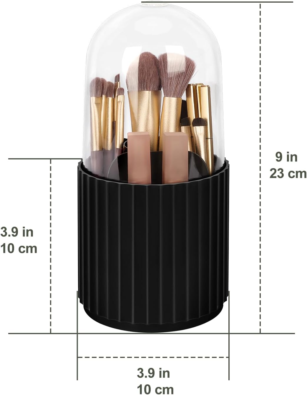 JessLab Makeup Brush Holder Organizer with Lid, 360 Degree Rotatable Spinning Cosmetics Holder Display for Bathroom Vanity Countertop, Black-BrightBean Baby