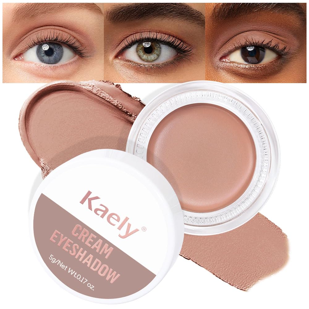 Kaely Single Cream Eyeshadow Pot, Nude Brown Matte Eye Shadow for Older Women High Pigmented Waterproof, Natural Eyeshadow Palette Makeup Brightener, sombras en crema para ojos, Blendable, R03-BrightBean Baby