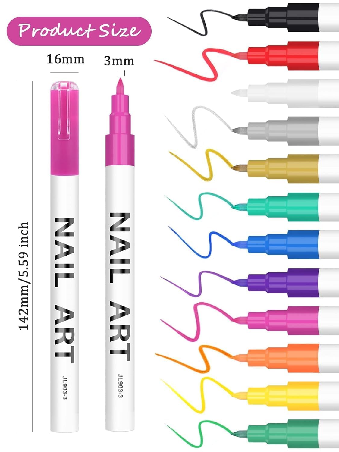 Kalolary 12 Color 0.7MM Nail Art Pens Set, 3D Nail Polish Pens Nail Point Graffiti Dotting Pen Drawing Painting Liner Brush for DIY Nail Art Beauty Adorn Manicure Tools-BrightBean Baby
