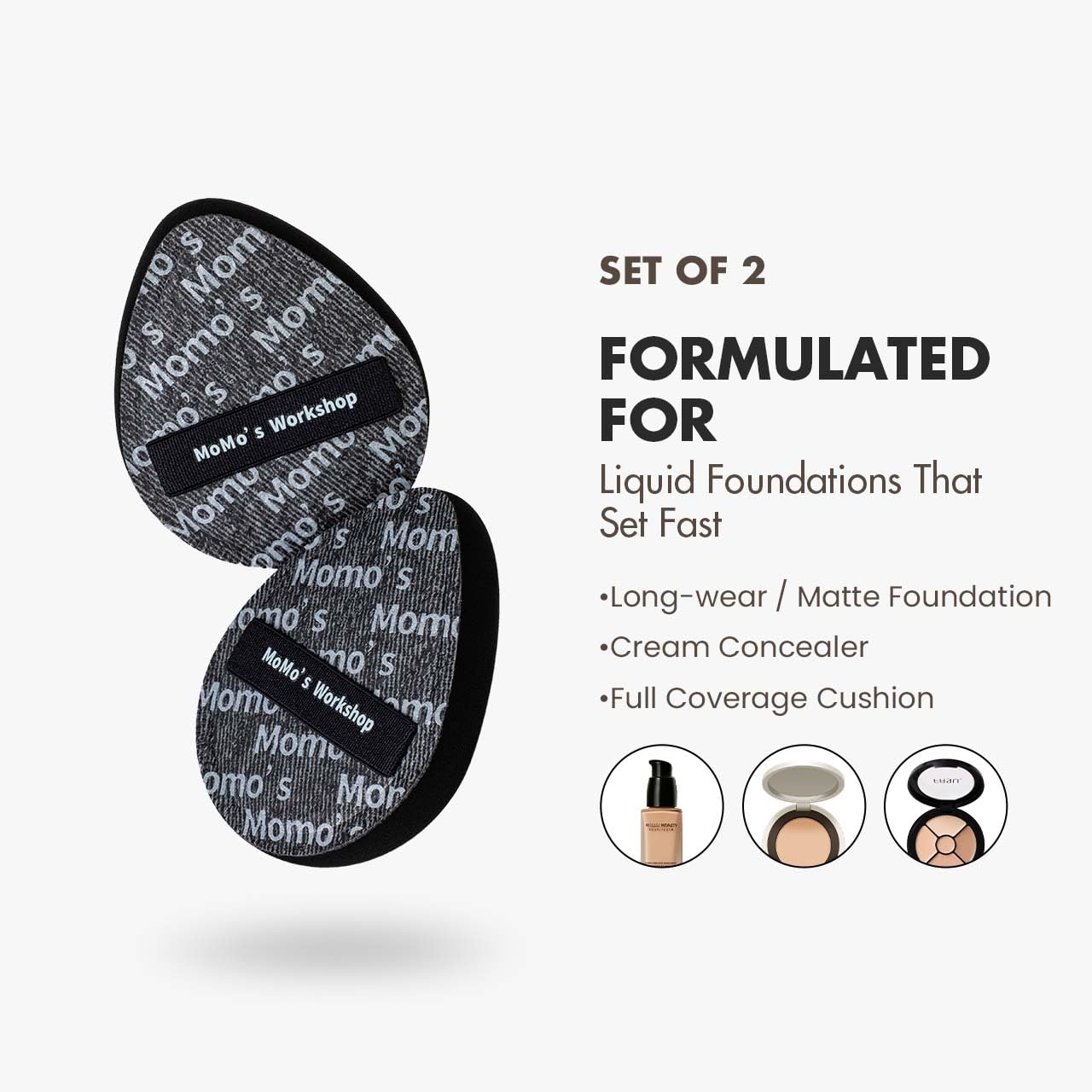 Black Denim Makeup Sponges,Blender Sponges for Foundation & Concealer, Non-Absorbent Rubycell, Large Beauty Sponge,Makeup on Details Targeted, Travel Friendly & Reusable,2pcs-BrightBean Baby