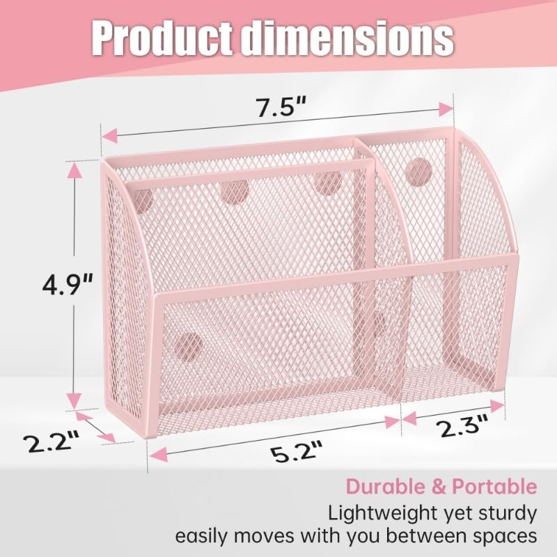 YINGHUA Strong Magnetic Pen Holder for Whiteboard and Refrigerator 3 Compartments Metal Mesh Organizer Space Saving Shelf for Office School Home and Locker - Pink-BrightBean Baby
