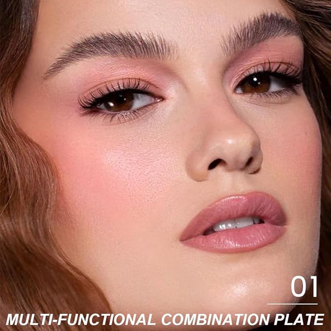 6-in-1 Cream & Powder Makeup Palette – Blush Highlighter & Eyeshadow, Matte & Shimmer Nude Tones, Travel-Friendly Compact for Daily & Travel Use 01-BrightBean Baby