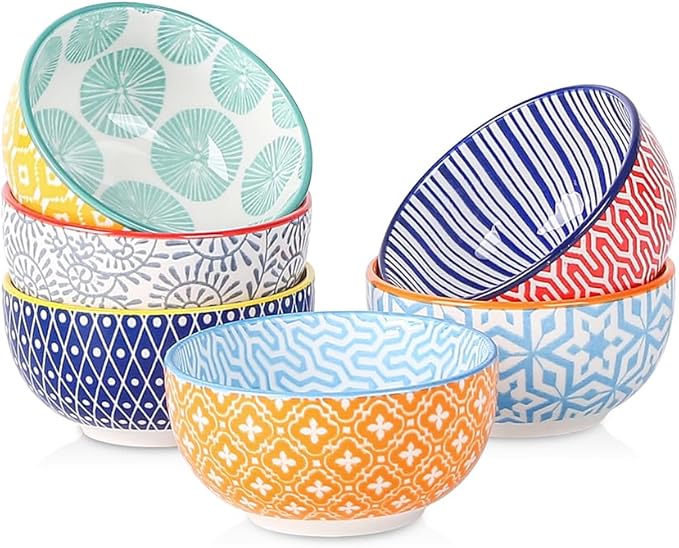 Selamica Ceramic 4 OZ Dipping Bowls Set, 3.5 Inch Mini Bowl for Dipping, Side Dishes, Microwave Dishwasher Safe, Set of 6, Assorted Colors