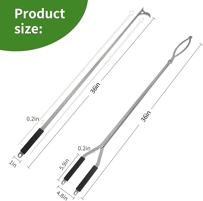 36" Fire Tongs Fire Pit Tongs Set, Stainless Steel Fireplace Tongs Log Grabber Suitable for Outdoor Fireset Fire Pit Bonfire Camp Fire Backyard Deck Indoor Fireplace Tools