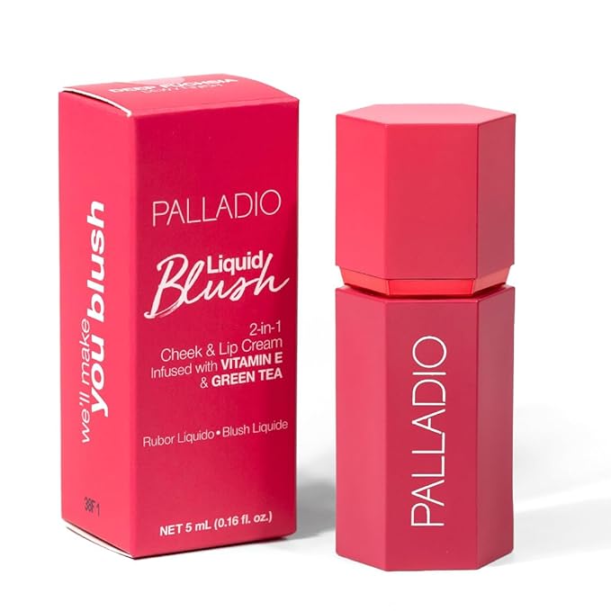 Palladio Liquid Blush for Cheeks & Lips 2-in-1 Makeup Face Blush, Weightless Cream Formula, Smudge Proof Long-Wearing Pigmented Blush, Natural Look Makeup Face Blushes, Dewy Finish, Deep Fuchsia-BrightBean Baby