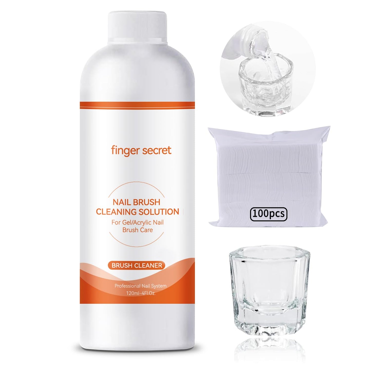 Nail Brush Cleaner & Restorer Nail Brush Clean Solution Quickly Clean Nail Brushes Gel Nail Brush Cleaner Kit with Glass Cup Nail Cleaning pads for DIY Salon at Home 4 Fl.Oz-BrightBean Baby