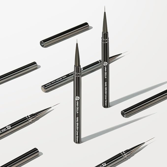 UNA GELLA Nail Art Brushes Metallic, Liner Pens 5Pcs Set For Nail Art Gel Polish, Gray Color, Detail Nail Art Design Painting Brush Set For Nails Gel Fine Drawing Nail Tools, 6/9/11/15/18mm Sizes-BrightBean Baby
