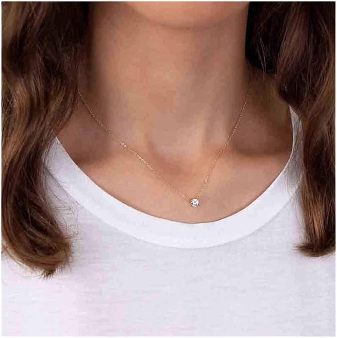 Boho Tiny Crystal Choker Gold Clear Quartz Pendant Necklace Minimal Dot CZ Choker Necklace Simple Everyday Necklace Wedding Necklace Jewelry for Women and Girls Gifts-BrightBean Baby
