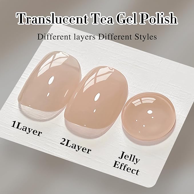 Double Rhythm 0.50 OZ Translucent Gel Polish Same Color Same Bottle Sheer Pastel Neutral Natural Milky 15 ML Jelly UV Nail Art DIY at Home (Translucent Tea-A1496)-BrightBean Baby