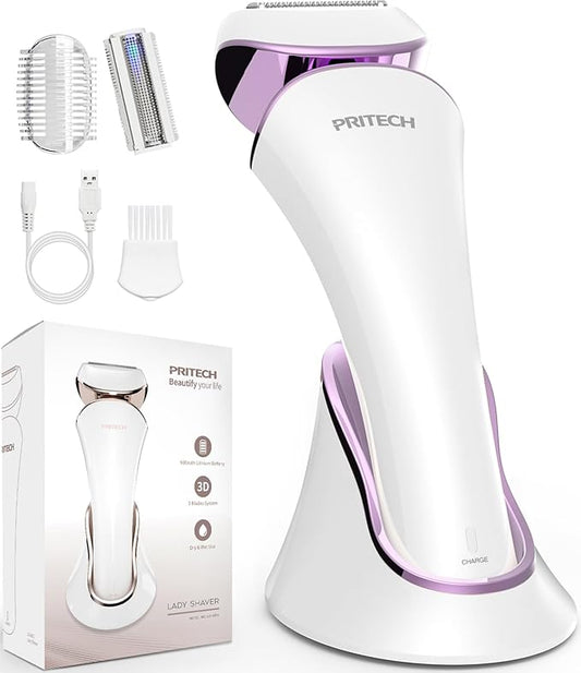 PRITECH Electric Shaver for Women - Cordless Razor for Women Portable Lady Shaver for Legs, Arm, Underarms, Bikini, USB Rechargeable, Wet & Dry Waterproof Bikini Trimmer for Woman, Purple-BrightBean Baby