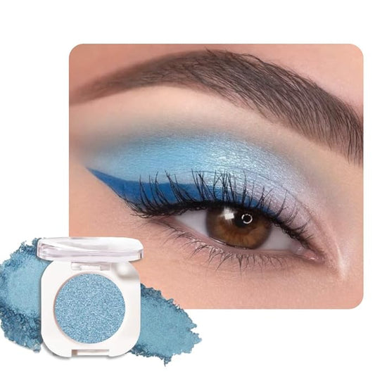 Sky Blue Single Metallic Shimmer Eyeshadow Makeup, Neutral Powde Eye Shadow for Women, Sky Blue Metallic Glitter Singles Eyeshadow Palette Pigmented Waterproof, Girls Monochrome Eyeshadows Gift-BrightBean Baby