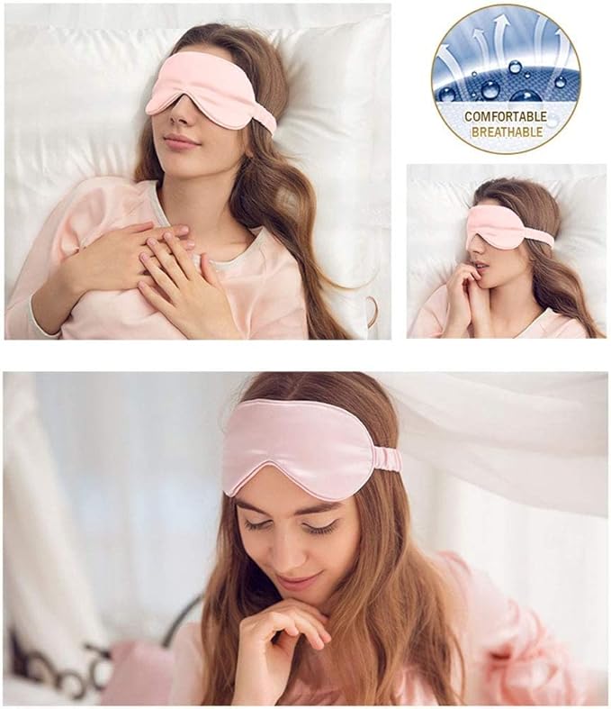 100% Natural Mulberry Soft Silk Sleep Mask, Light Blocking Eye Masks For Sleep, Night Blindfold Eye Mask Cover For Men And Women, Sleeping Night Mask For Travel (Pink)-BrightBean Baby