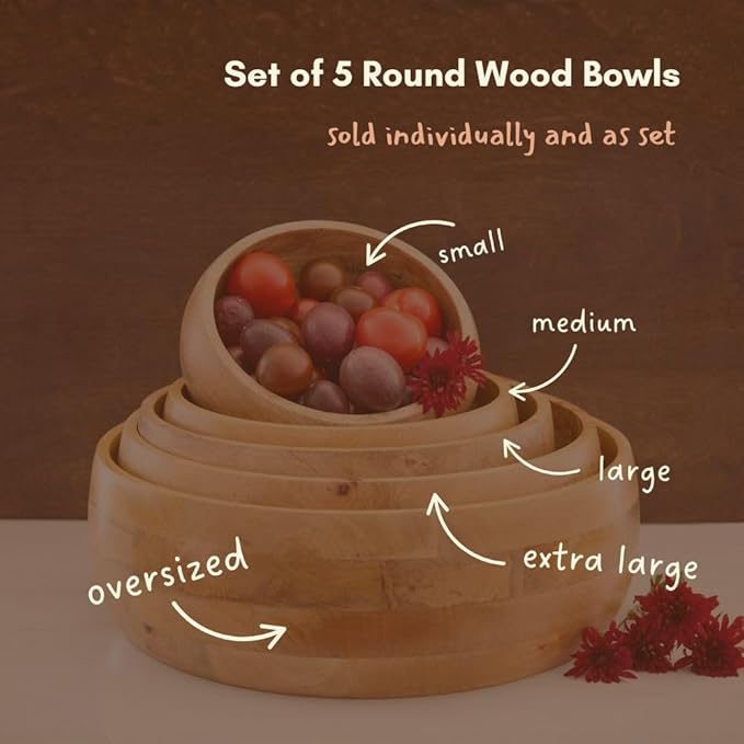 Large Salad Bowl, 15" Wide, Big Serving Dish for Pasta, Cut Fruit, Party, Catering, Wedding, Restaurant, Kitchen Countertop Fruit Bowl, Farmhouse Style, Mango Wood