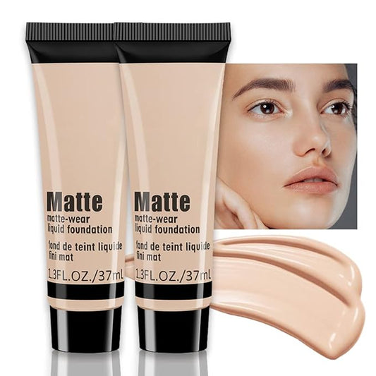 2 Pack Liquid Foundation Cream for Face Makeup,Durable Full Coverage Matte Concealer Make Up,Oil Control & Waterproof Base Primer -1+1 Fl.Oz-BEIGE 4#-BrightBean Baby