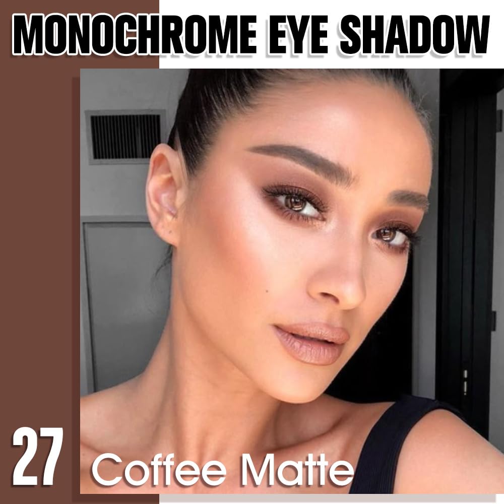 Coffee Matte Eyeshadow Palette for Women, Single Monochrome Eye Shadow Makeup, Shiny Pressed Powder, Blendable Natural sombras para ojos, Holographic,Vegan,Travel -27-BrightBean Baby
