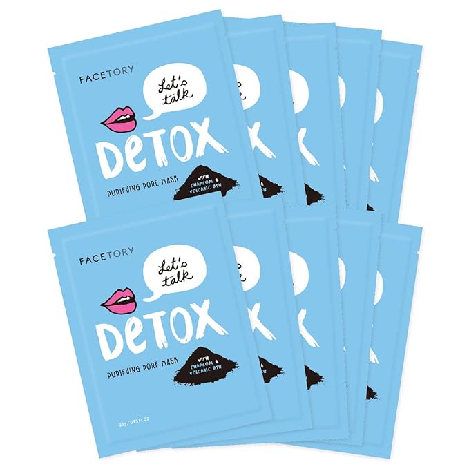 FACETORY K Beauty Face Mask Skin Care - LET'S TALK DETOX PURIFYING Sheet Mask with Charcoal & Volcanic Ash | Pore Refining Charcoal Face Mask (10 Pack)-BrightBean Baby