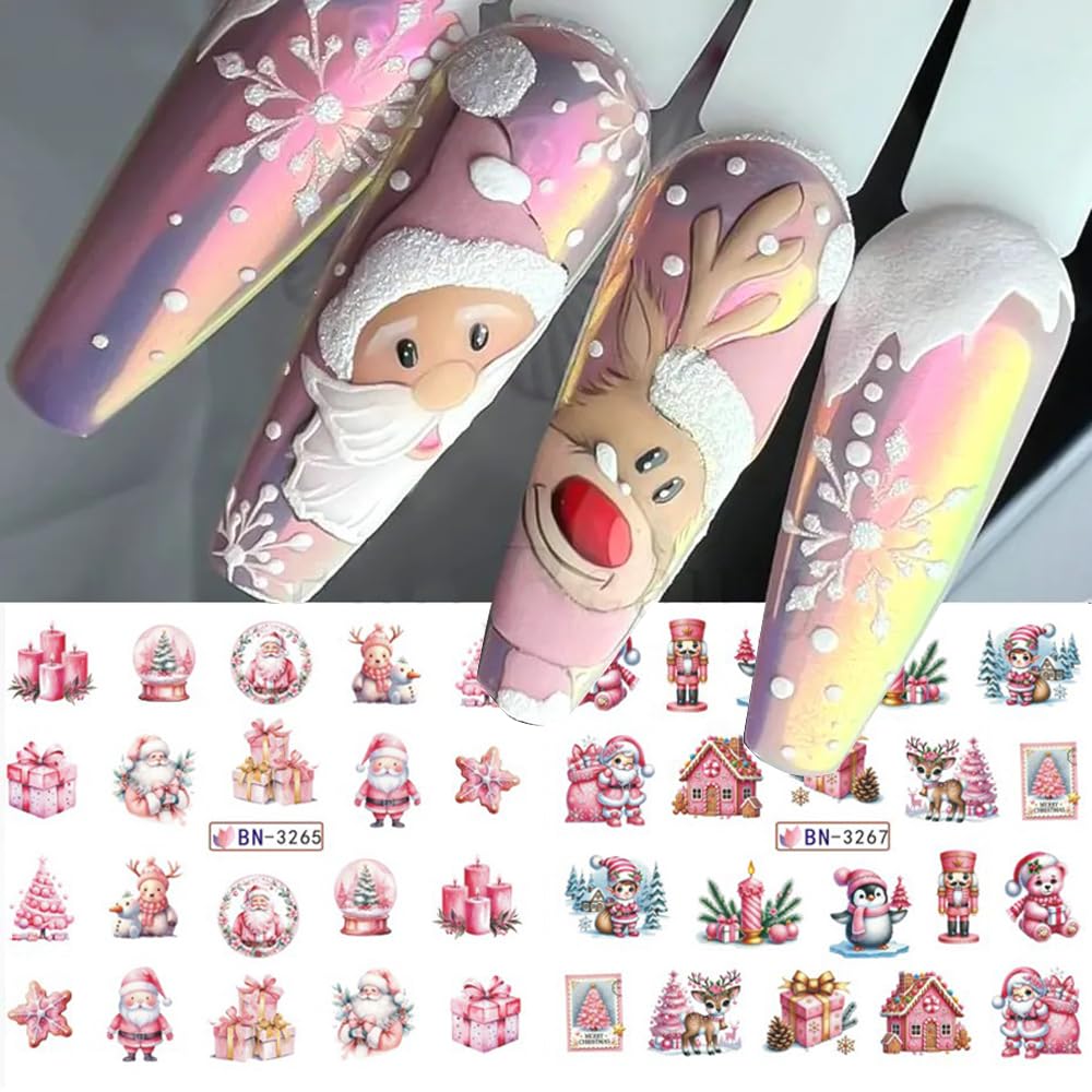 12 Sheets Christmas Nail Art Stickers Winter Snowflake Snowman Water Transfer Nail Decals Xmas Tree Santa Claus Penguin Gingerbread Man Design Acrylic Nail Foils for Women Kids DIY Holiday Nail Decor-BrightBean Baby