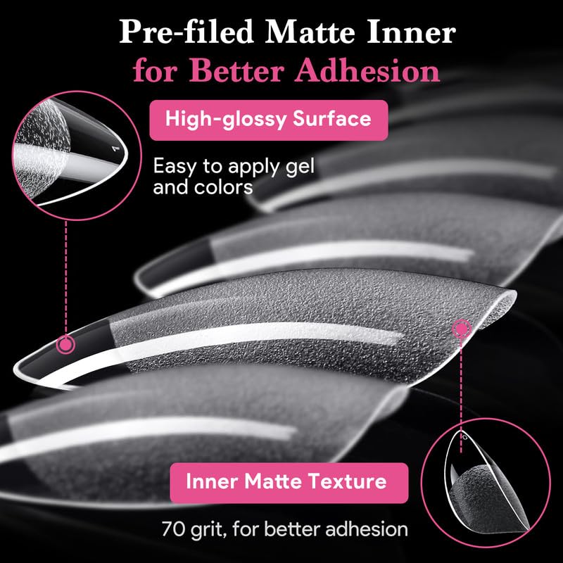 Short Water-drop False Nail Tips, 15 Sizes 510 PCS Clear Soft Press On Fake Nail Pre-shaped Half Matte Full Cover Gel Nail Tips Extensions Strong Long Lasting for DIY Beginners & Salon Manicure-BrightBean Baby