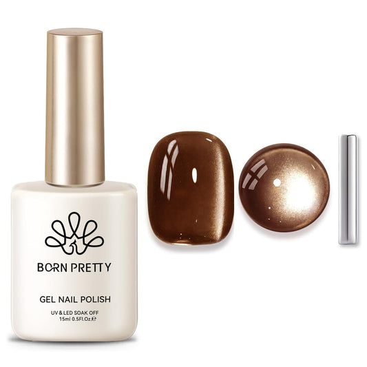 BORN PRETTY Cat Magnetic Eye Gel Nail Polish,Brown Jelly Glass Magnetic Gel Polish Glitter Soak Off Nail Art Salon Manicure Home Gift 15ml-BrightBean Baby
