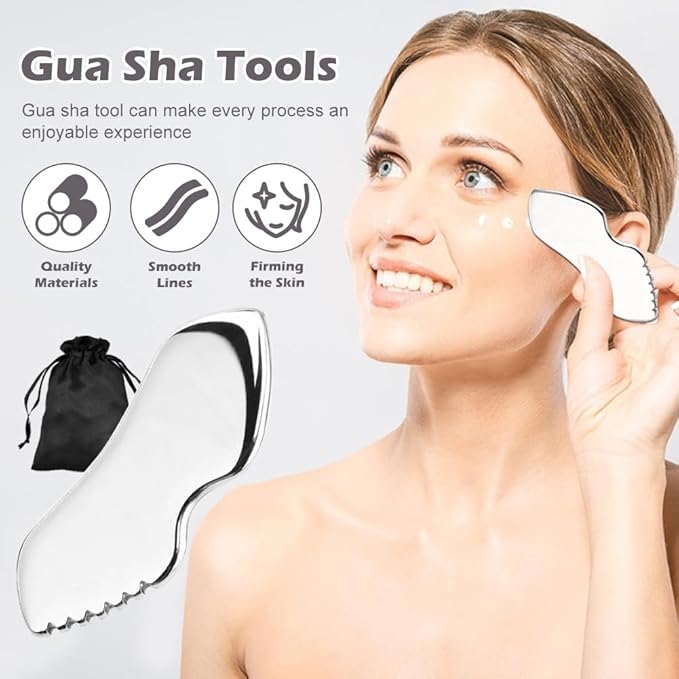 Stainless Steel Gua Sha Facial Tools, Upgrade Gua Sha for Facial Skin, Portable Eyes Neck Massage, Metal Gua Sha Tighten Skin Massage Guasha Beauty Tool-BrightBean Baby