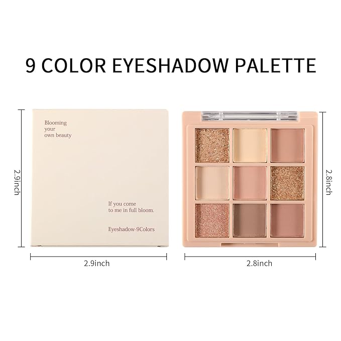 Erinde 9 Colors Eyeshadow Palette, Matte Shimmer Glitter Eye Shadow Makeup Palette, Highly Pigmented Long Lasting Waterproof, Natural Neutral Nude Eyeshadow Makeup Pallet, Oat Milk Tea-BrightBean Baby