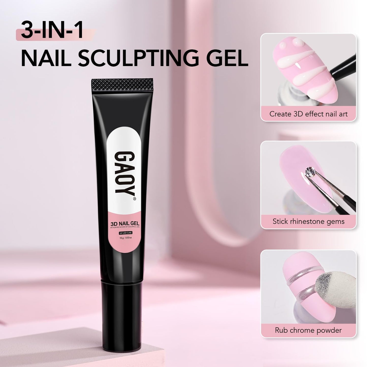 GAOY White 3D Nail Gel, 15g Sculpting Gel for 3D Nail Art Designs Carving, Molding, Painting, No Wipe Gel for Gems & Charms Decoration, Salon DIY Use-BrightBean Baby
