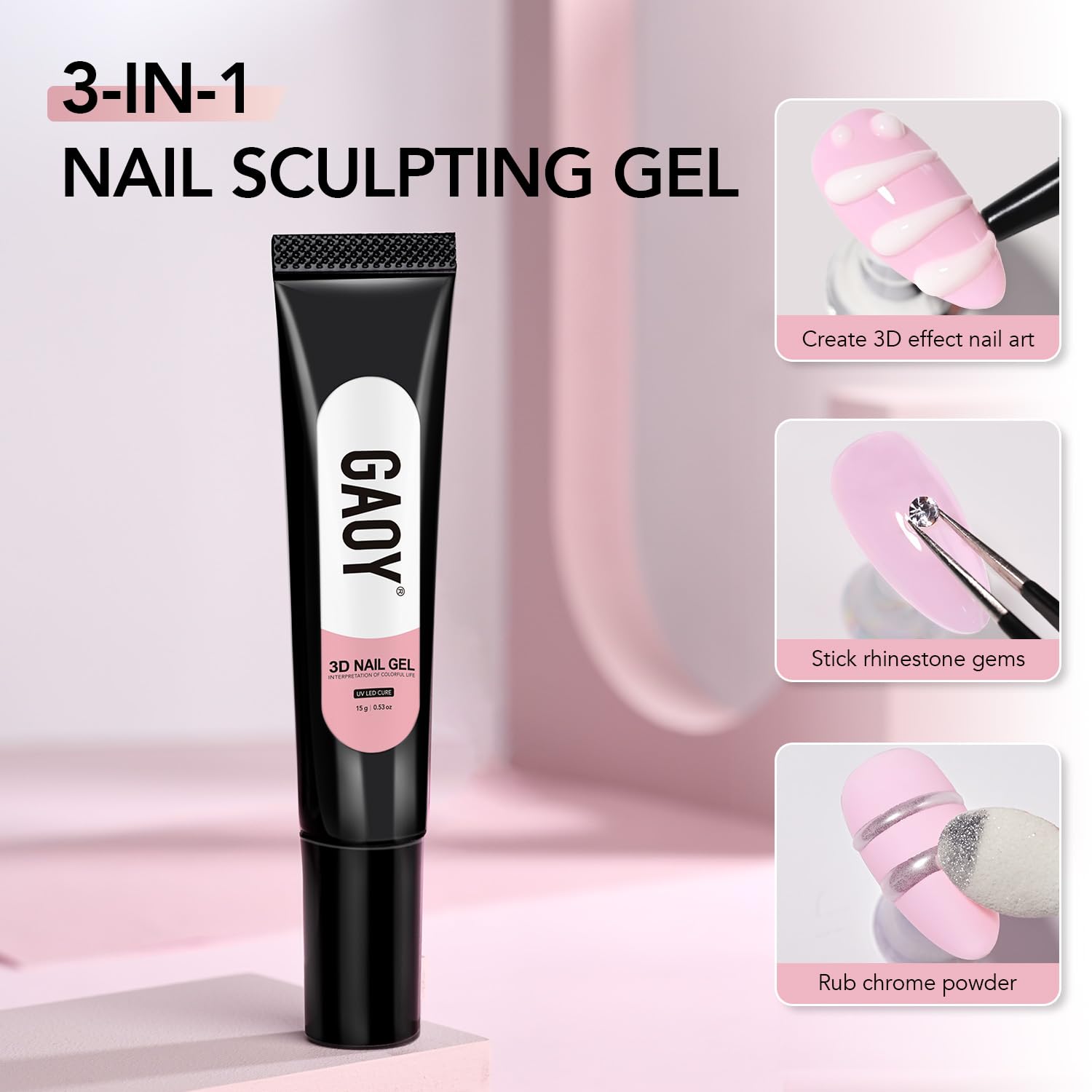 GAOY White 3D Nail Gel, 15g Sculpting Gel for 3D Nail Art Designs Carving, Molding, Painting, No Wipe Gel for Gems & Charms Decoration, Salon DIY Use-BrightBean Baby