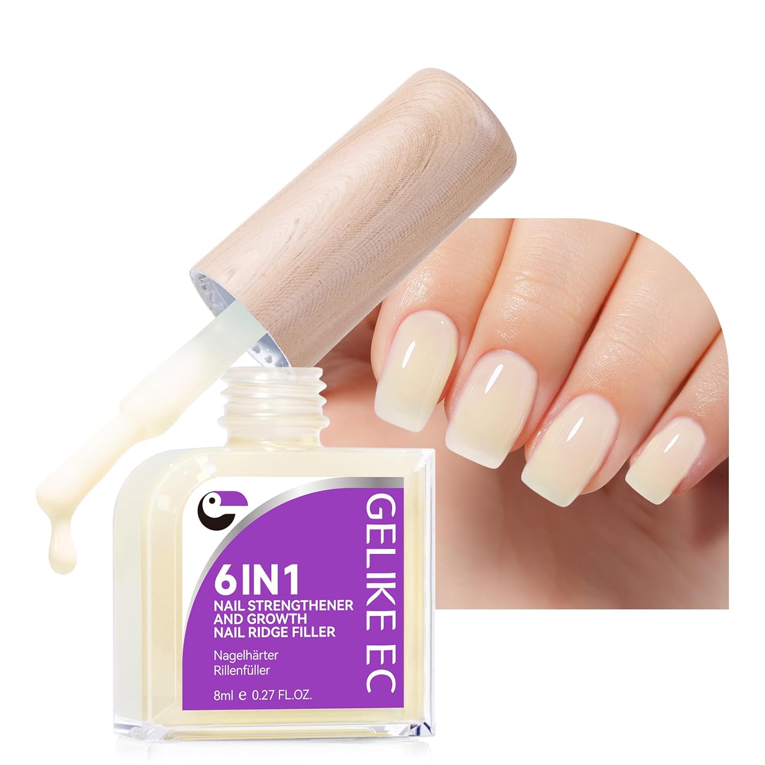 Nail Polish Strengthener and Growth Treatment: Yellow Gelike EC 6 in 1 Natural Nail Hardener Extra Strong and Growth - Long Lasting Nail Repair for Damaged Nails - For Daily Work Home Salon-BrightBean Baby