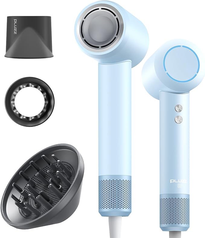 PLUZZ Ionic Hair Dryer with Diffuser, Professional High-Speed Blow Dryer for Women & Men, 110,000 RPM Brushless Motor Fast Drying & Low Noise, Thermo-Control, Lightweight & Compact for Home and Travel-BrightBean Baby