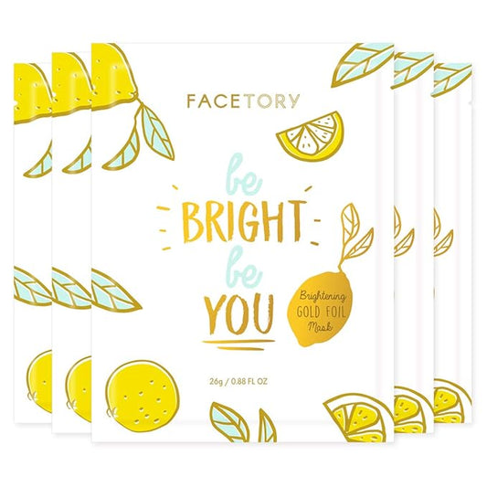 FACETORY K Beauty Face Mask Skin Care - BE BRIGHT BE YOU BRIGHTENING Sheet Mask with Gold Foil & Lemon Fruit | Glowing Gold Brightening Face Mask (5 Pack)-BrightBean Baby