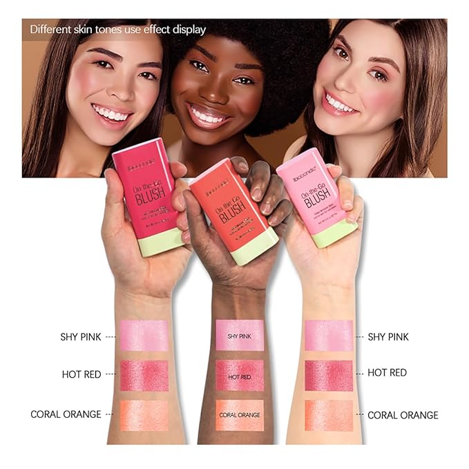 Multi-Use Makeup Blush Stick, Cream Blush Stick, Tinted Solid Moisturizer Stick for Cheek & Eyes & Lips, Waterproof Natural Nude Makeup, Suitable for All Skin (1#Shy Pink)-BrightBean Baby