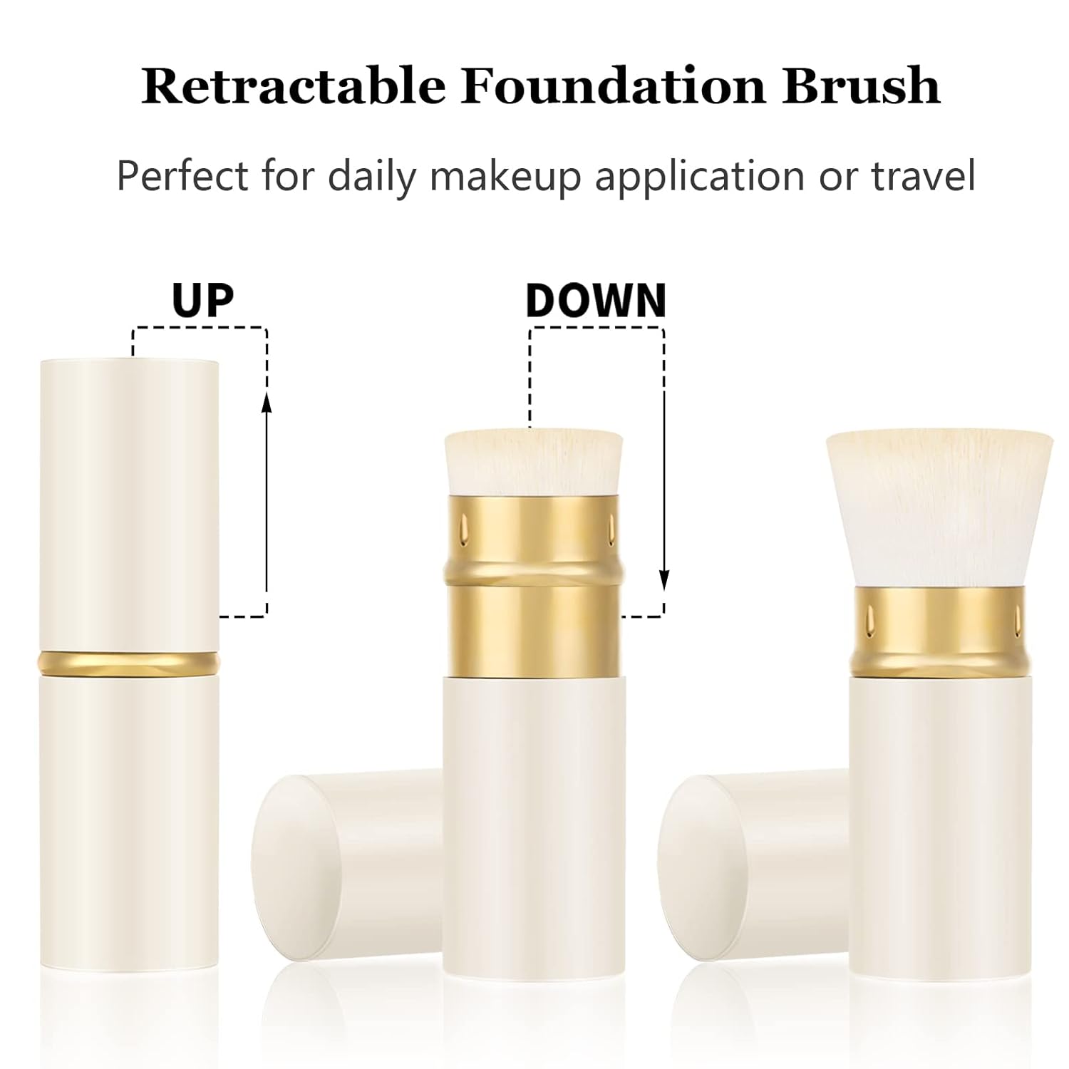 Falliny Retractable Foundation Makeup Brushes, Travel Kabuki Powder Brush Portable Liquid Foundation Sunscreen Brush with Cover for Blending Liquid, Bronzer,Cream or Flawless Powder Cosmetics-BrightBean Baby