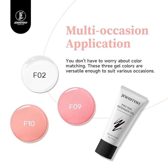 JEWHITENY Poly Nail Gel Set Clear Pink White Neutral Classic Color Poly Extension Gel With Base and Top Coat Slip Solution French Manicure for Home DIY Need U V Lamp Curing-BrightBean Baby