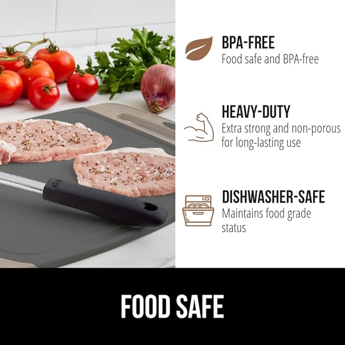 GORILLA GRIP BPA-Free Reversible Kitchen Cutting Board Set of 3, US Designed, Nonporous, Juice Grooves Catch Liquid, Slip Resistant Border, Dishwasher Safe, Durable Food Chopping Boards, Almond Gray