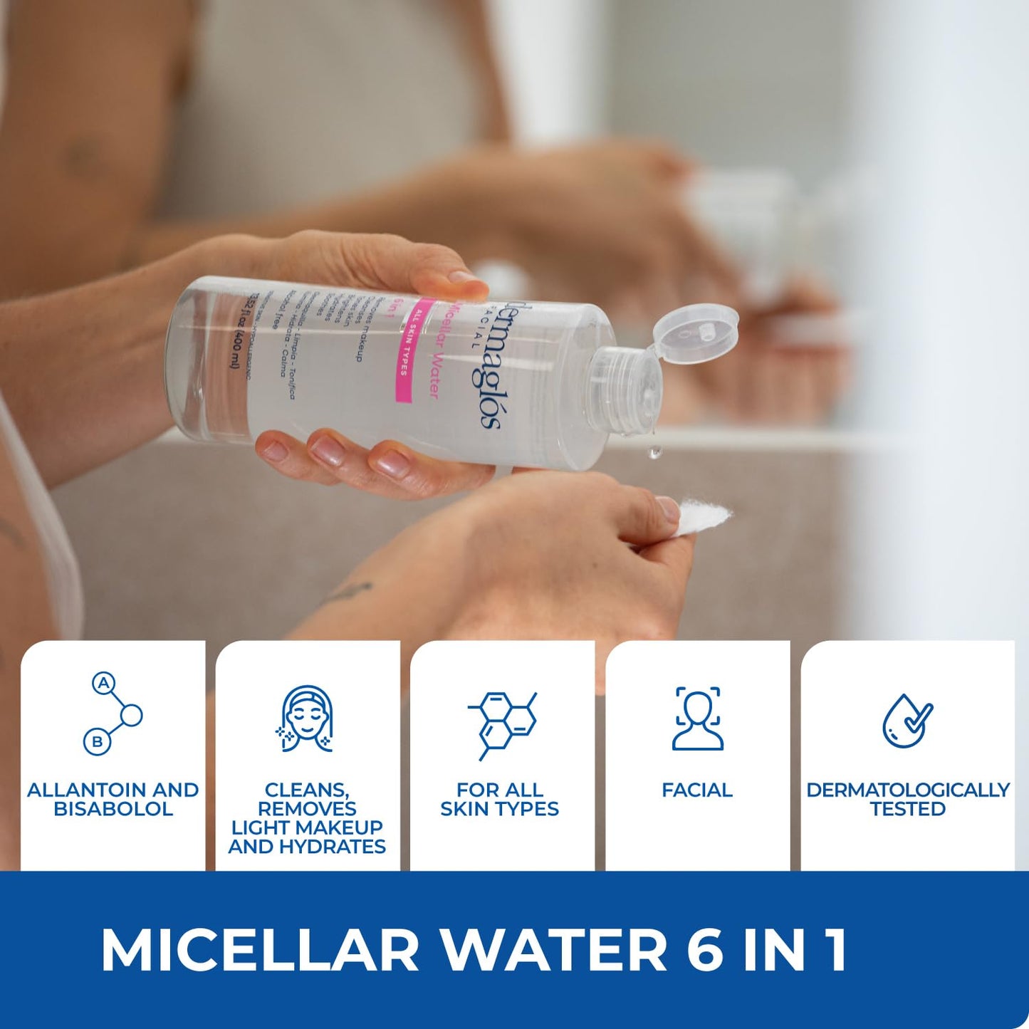 Dermaglos Micellar Water for All Skin Types Even Sensitive | All In 1 Hydrating Facial Cleanser & Makeup Remover, Brightening, Soothing, Gentle Face Toner | Alcohol-Free Formula | 13.52 Fl Oz-BrightBean Baby