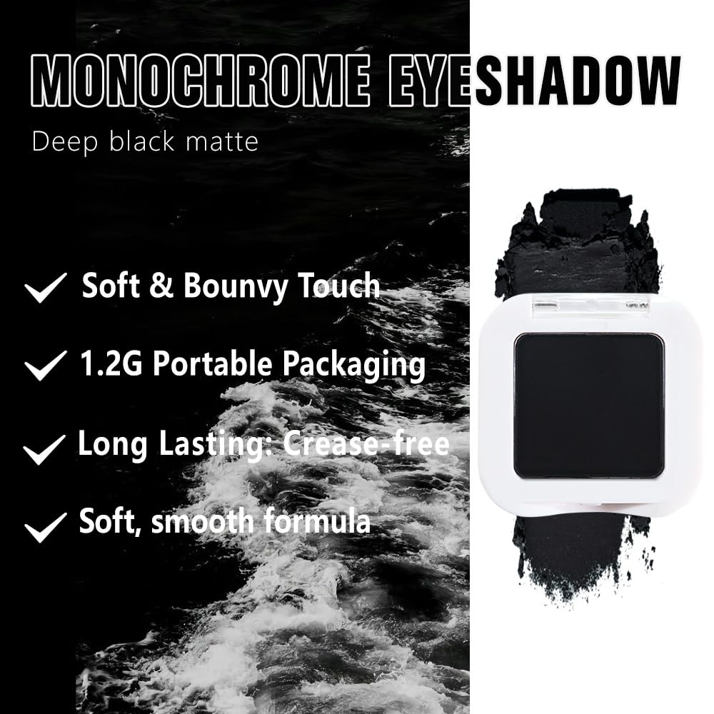 Matte Single Eye Shadow Palette Makeup, Deep Dark Black Monochrome Eyeshadow For Old Women, Mini Single Pressed Pigmented Waterproof Sombras Para Ojos, Vegan, Talc, Paraben&Cruelty Free, 04-BrightBean Baby