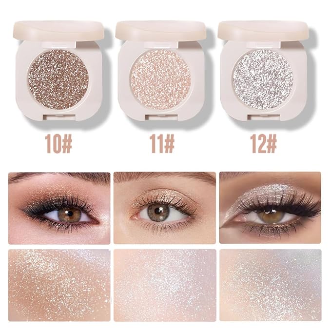 Monochrome Glitter Eyeshadow - Light Brown Shimmer Eye Shadow, Talc-Free, Paraben-Free, Cruelty-Free, Long-Lasting Single Eyeshadow Palette for Everyday & Special Occasions 11#-BrightBean Baby