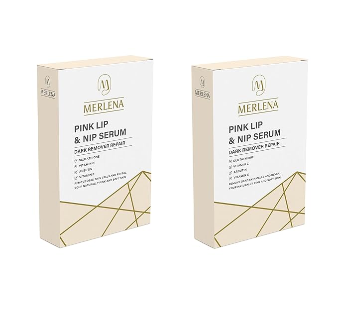 (Pack of 2) Merlena Pink Lip & Nip Serum - Organic Hydrating Serum for Pink Lips and Nipples, Collagen-Boosted Formula for Dry, Flaky, and Peeling Skin, Enriched with Vitamins C & E 2 x 8ml-BrightBean Baby
