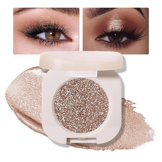 Monochrome Glitter Eyeshadow - Nude Gold Brown Shimmer Eye Shadow, Talc-Free, Paraben-Free, Cruelty-Free, Long-Lasting Single Eyeshadow Palette for Everyday & Special Occasions 10#-BrightBean Baby
