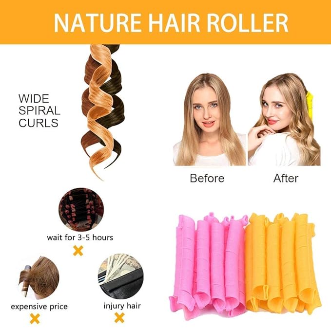 48PCS Hair Curlers Heatless Spiral and Wave Two Styles Formers(12inch) No Heat Curlers with 4PCS DIY Styling Hooks for Women and Girls’Short or Medium Hair (12 inch) Mixed Colors-BrightBean Baby